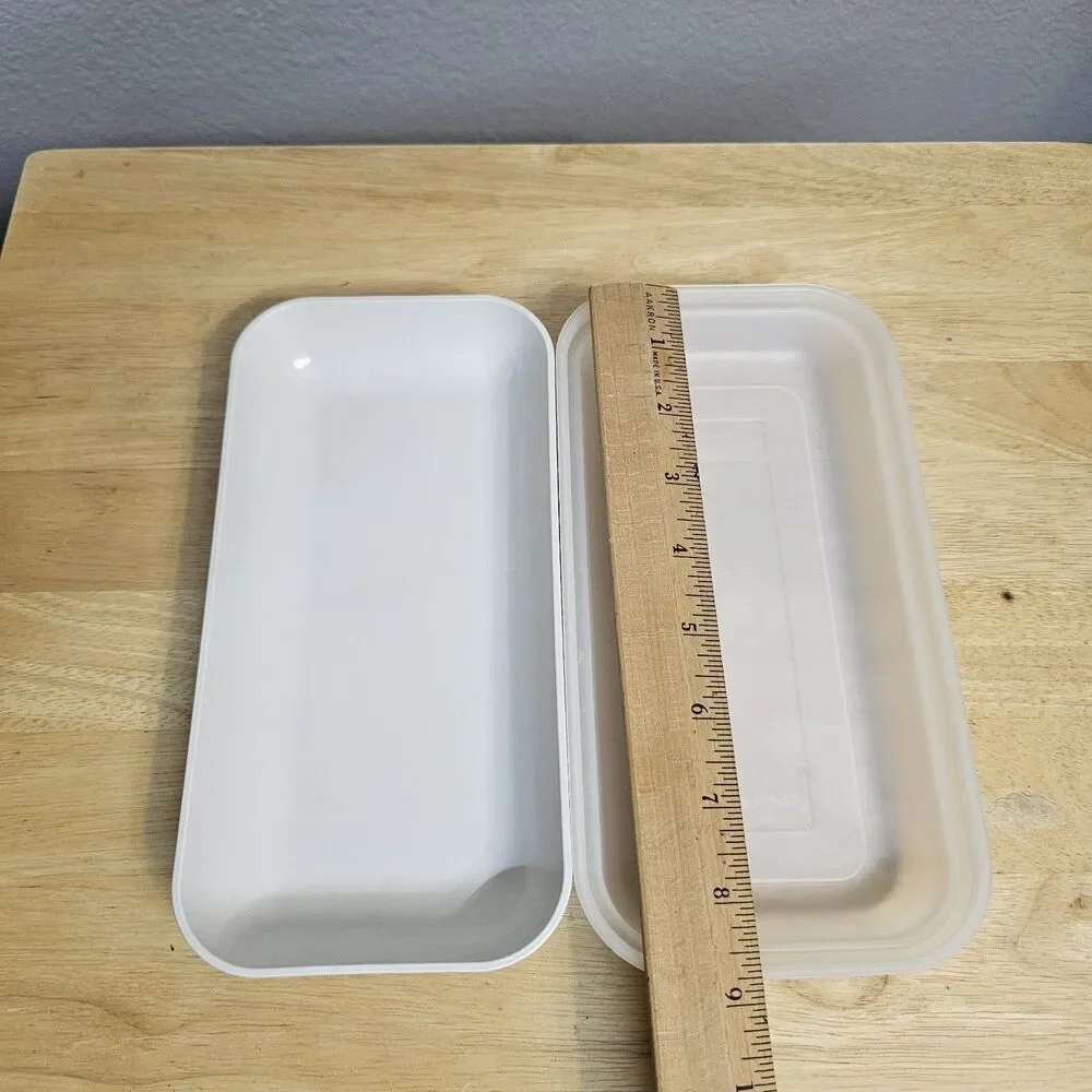 Vintage Tupperware Rectangular Storage Container w/Lid Almond Microwave USA